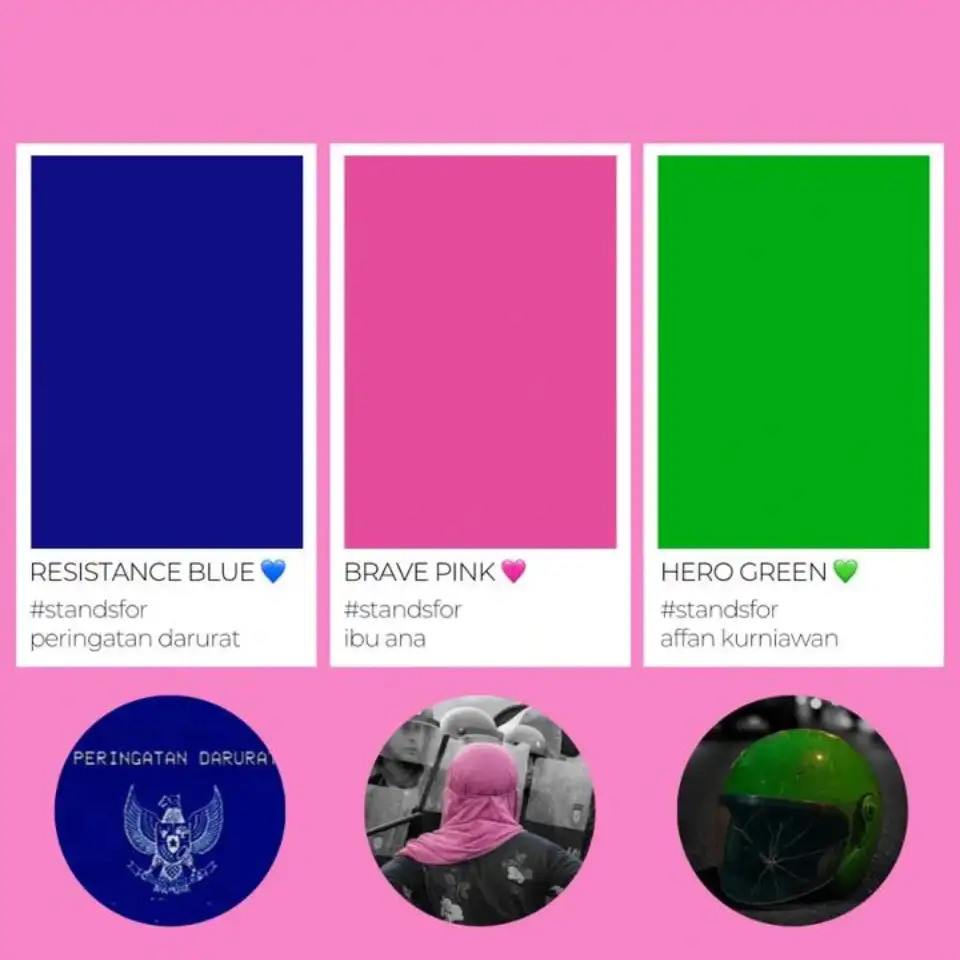 Palet Warna Simbolik Brave Pink Hero Green Resistance Blue
