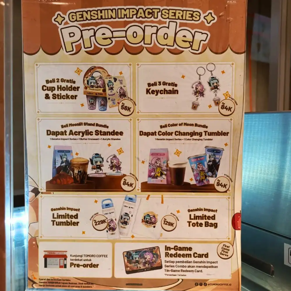 Brosur Event Kolaborasi Genshin Impact X Tomoro Coffee